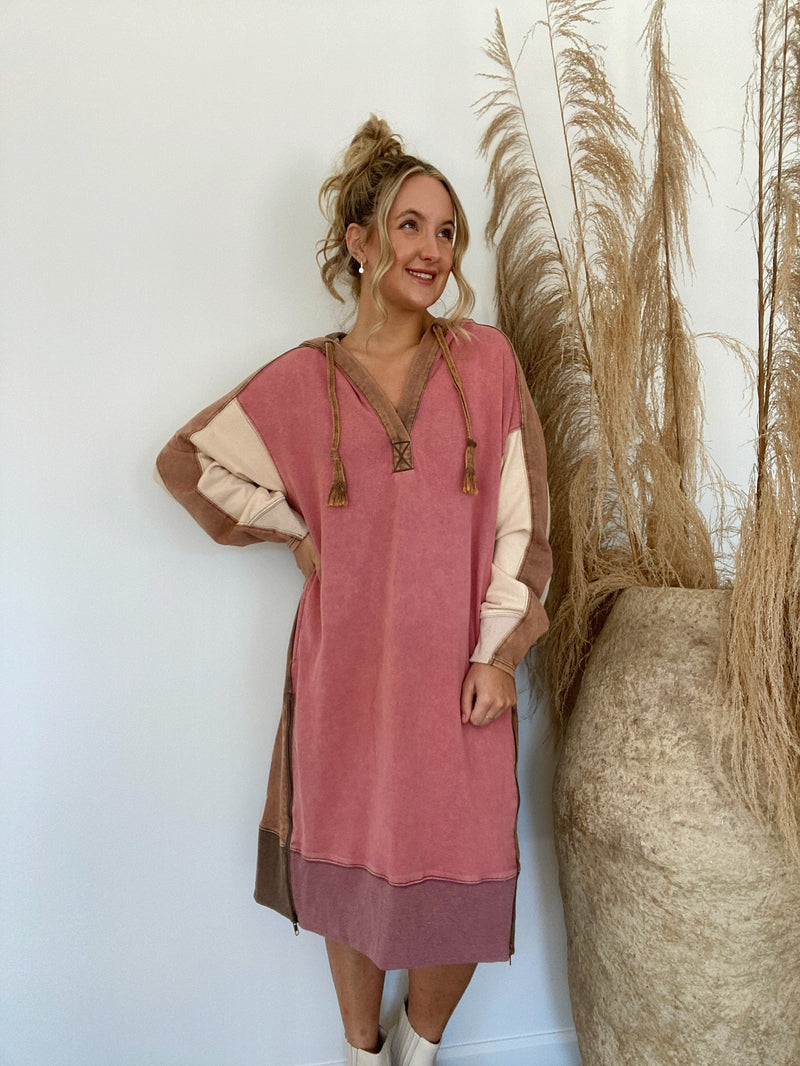Going Somewhere Sweatshirt Dress - Pink