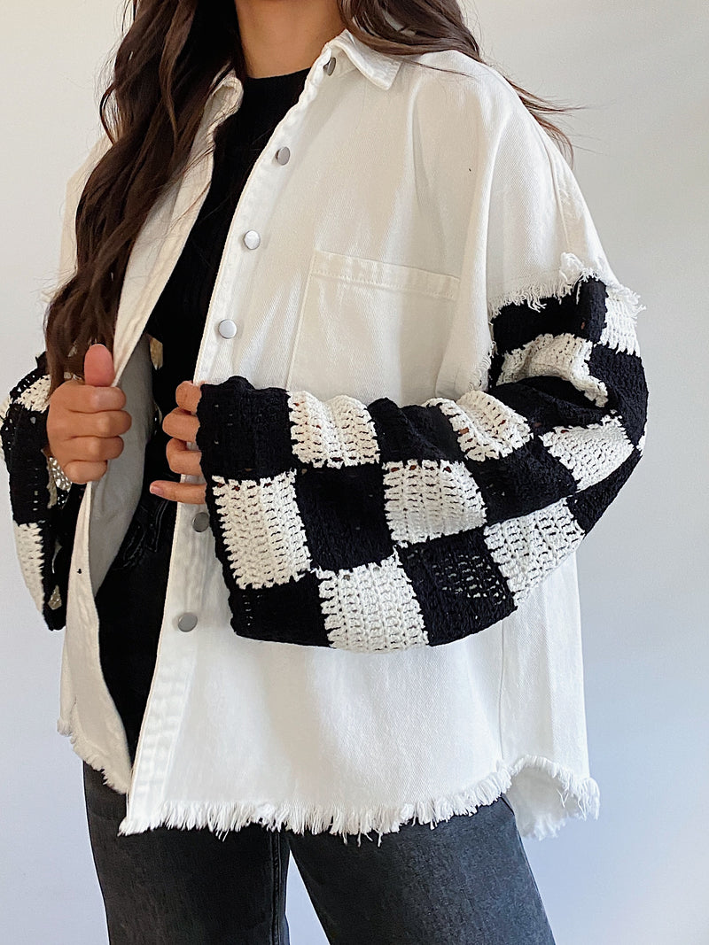 Check With Me Crochet Sleeve Shacket