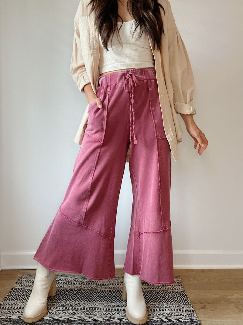 Back Road Wide Leg Pants - Berry