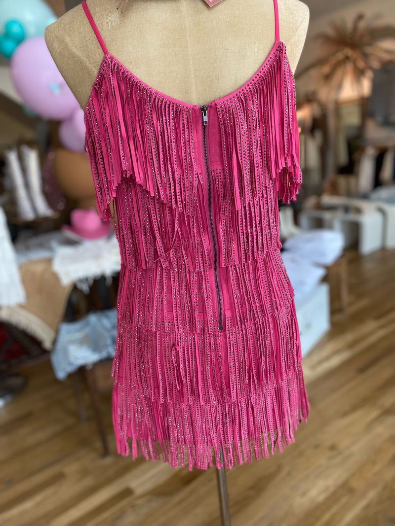 Welcome To New York Fringe Dress - Pink